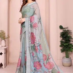 S B SONS CREATION Floral Pure Linen Saree image 2