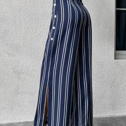 DressBerry Women Striped Flared High-Rise Trousers image 3