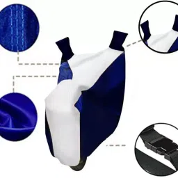 Auto Pearl Waterproof Two Wheeler Cover For Hero MotoCorp Splendor Plus (White & Blue) image 2