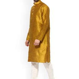KISAH Men Yellow Solid A-Line Kurta image 4