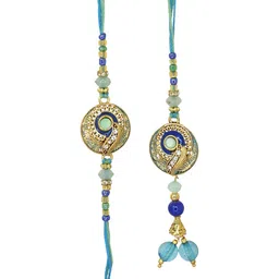 MEIRA JEWELLERY Gold-Plated Stone-Studded & Beaded Bhaiya Bhabhi Rakhi image 4