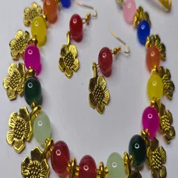 mk gallery Multi Colour Floral Oxidised Jewel Set image 2