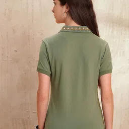 U.S. Polo Assn. Women Solid Polo Collar Cotton T-shirt image 5