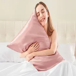 DEHMAN Rose Gold 2 Pieces Solid Pure Silk Rectangle Pillow Covers image 4
