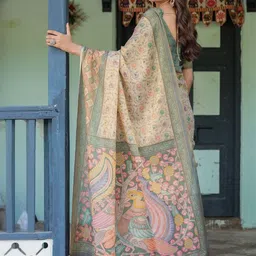 ALMAARI FASHION Floral Printed Woven Design Pure Cotton Saree With Unstitched Blouse Piece image 4