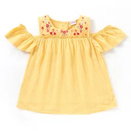 Babyhug Rayon Half Sleeves Top With Embroidery & Frill Detailing - Yellow-picture-28