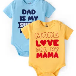 Doodle Poodle 100% Cotton Knit Half Sleeves Text Printed Onesies Pack of 2 - Blue & Yellow-picture-11