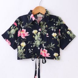 CrayonFlakes Half Sleeves Floral Printed Crop Top - Navy-picture-25