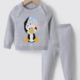 Kookie Kids Full Sleeves Pullover Raglan Sleeves Sweater Set WithPenguin Design - Grey-picture-11
