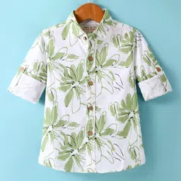 JASH KIDS Cotton Knit Full Sleeves Floral Printed Shirt - Olive Green-picture-34