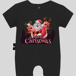 The Peppy Tend Christmas Theme 100% Cotton Half Sleeves Merry Christmas Text Printed Romper - Black-picture-16