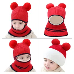 Babymoon Woollen Sefl Designed & Pom Pom Embellished Monkey Cap - Red-picture-14