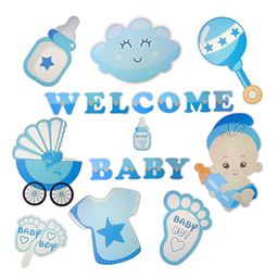 Bubble Trouble 9 pcs Welcome Baby Boy Decoration Kit Big Size Cutouts Cake Topper Welcome Boy Decoration Baby Shower Decoration Items (Pack of 9 Blue)-picture-21