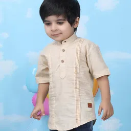 Polka Tots Cotton Half Sleeves Solid Kurta - Cream-picture-15