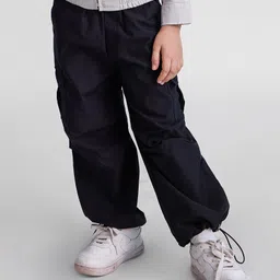 Taffykids Twill Full Length Pockets Detailed Solid Parachute Pants - Black-image-89