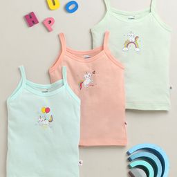 BUMZEE Cotton Sleeveless Slip with Unicorn Kitty Print Pack of 3 - Peach & Mint Green-picture-16