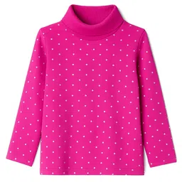 Babyhug Cotton Elastane Knit Full Sleeves Turtle Neck Winter T-Shirt with Star Print - Dark Pink-picture-35