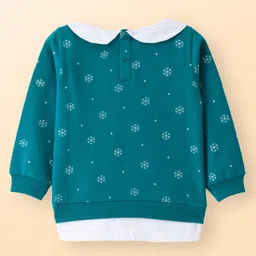 Babyhug Knit Full Sleeves Sweatshirt With Santa Claus Graphics & Peter Pan Collar - Teal image 2