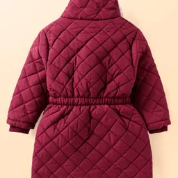 Babyhug Woven Full Sleeves Hooded Trench Coat with Quilt Design - Wine image 2