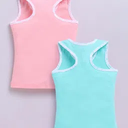 Biskid Cotton Knit Pack Of 2 Sleeveless Good Things Are Growing & Anyone Can Dream It Text Printed Tank Tops - Sea Green & Baby Pink image 3