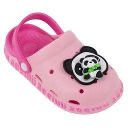 Yellow Bee Rotating Panda & Bamboo Charms Applique Detailed Perforated Slingback Clogs - Pink image 3