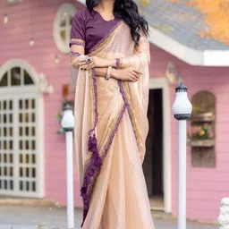 Peach Petals Beads and Stones Embellished Border Satin Silk Saree-picture-11