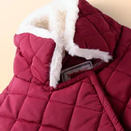 Babyhug Woven Full Sleeves Hooded Trench Coat with Quilt Design - Wine image 4
