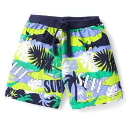 Babyhug Cotton Knit Shorts with Tropical Print Pack of 3 - Limegreen & Purple image 4