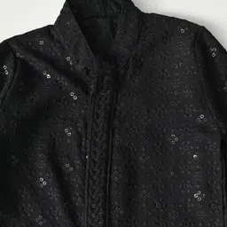 Bella Moda Cotton Woven Full Sleeves Sequins Embellished & Floral Embroidered Kurta Pyjama Set - Black image 5