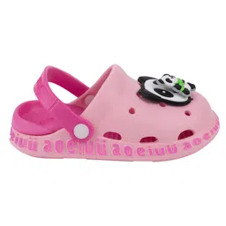 Yellow Bee Rotating Panda & Bamboo Charms Applique Detailed Perforated Slingback Clogs - Pink image 5