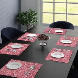 Saral Home 6Pcs Maroon Self Design Cotton Rectangle Table Placemats image 1