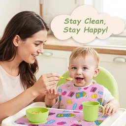 Kuber Industries 2 Pcs PVC Bibs for New Born Baby with Food Mat Cartoon Print image 5