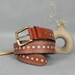 Celtic Unisex Brown Solid Genuine Leather Belt with Tang Closure-picture-27