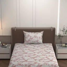 BELVOSTUM Peach-Coloured Floral 160 TC Single Bedsheet with 1 Pillow Covers-picture-37