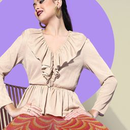 SASSAFRAS Beige Self-Design Ruffled Top-picture-10