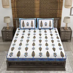 CLOTHOLOGY Blue & White Printed 180 TC King Bedsheet Set 2.75 m x 2.25 m image 2
