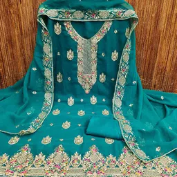 rangtulika ethnics Rangtulika Floral Embroidered Zari Work Georgette Unstitched Dress Material-picture-28