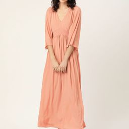 DODO & MOA Women Peach Coloured Solid Smocked Gathered Maxi Dress-picture-40