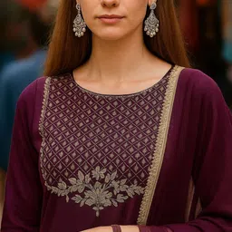 JANOI Women Ethnic Motifs Embroidered Regular Thread Work Kurta with Trousers & With Dupatta image 3