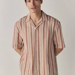 NEXT Pure Cotton Textured Striped Drop-Shoulder Sleeves Relaxed Fit Casual Shirt-picture-28