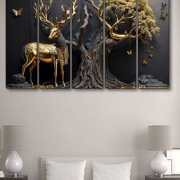 SAF Black & Gold-Toned 5 Piece Deer Canvas Wall Arts-picture-24