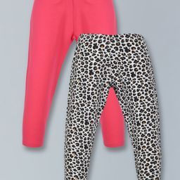 Plum Tree Pack Of 2 Solid & Leopard Printed Leggings - Black Pink-picture-18