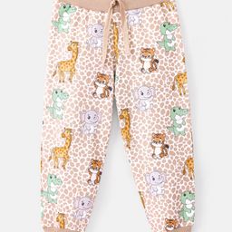 Babyhug Cotton Knit Full Length Lounge Pant With Wild Animals Print - Beige-image-71