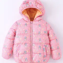Kookie Kids Full Sleeves Padded Hooded Jacket with Unicorn Print - Pink-image-73