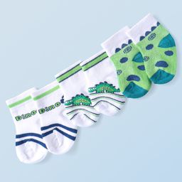 Doodle Poodle Cotton Knit Ankle Length Printed Socks Pack of 3 - White & Green-picture-10