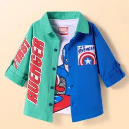 Babyhug Marvel Cotton Knit Full Sleeves Shirt with T- Shirt Avenger Graphics - Mint Green & Blue-picture-30