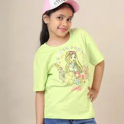 Kidsville Cotton Mattel Featuring Half Sleeves Barbie Printed Tee - Green-picture-24