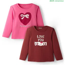 Babyoye 100% Cotton Knit With Eco Jiva Finish Full Sleeves T-Shirts with Heart Print Pack of 2 - Maroon & Dark Pink-picture-20