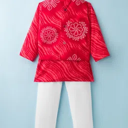 TEENTAARE Cotton Woven Full Sleeves Kurta Pajama & Jacket Set With Floral Print - Red-picture-14