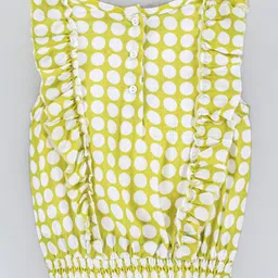 Babyhug Sleeveless Printed Rayon Top With Elasticated Hemline And Frill Detailing-Lime Green image 2